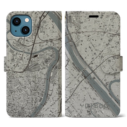 【四ツ木（東京都）】地図柄iPhoneケース（手帳タイプ）モノトーン・iPhone 13 用