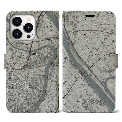 【四ツ木（東京都）】地図柄iPhoneケース（手帳タイプ）モノトーン・iPhone 13 Pro 用