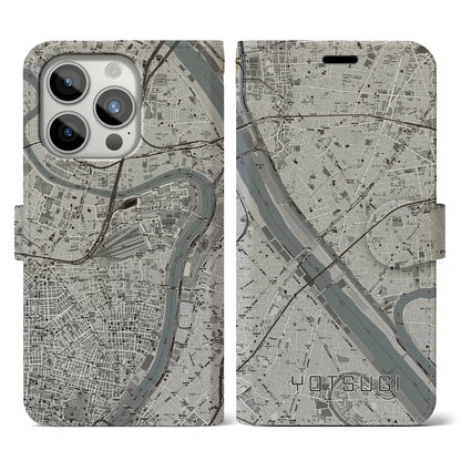 【四ツ木（東京都）】地図柄iPhoneケース（手帳タイプ）モノトーン・iPhone 15 Pro 用