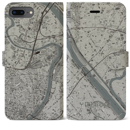 【四ツ木（東京都）】地図柄iPhoneケース（手帳タイプ）モノトーン・iPhone 8Plus /7Plus / 6sPlus / 6Plus 用