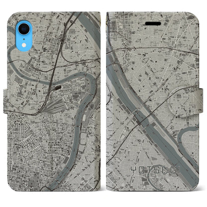 【四ツ木（東京都）】地図柄iPhoneケース（手帳タイプ）モノトーン・iPhone XR 用