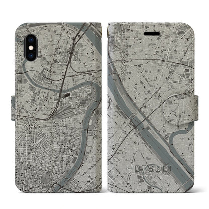 【四ツ木（東京都）】地図柄iPhoneケース（手帳タイプ）モノトーン・iPhone XS / X 用