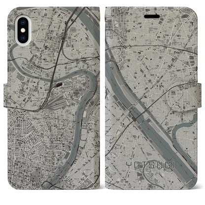 【四ツ木（東京都）】地図柄iPhoneケース（手帳タイプ）モノトーン・iPhone XS Max 用