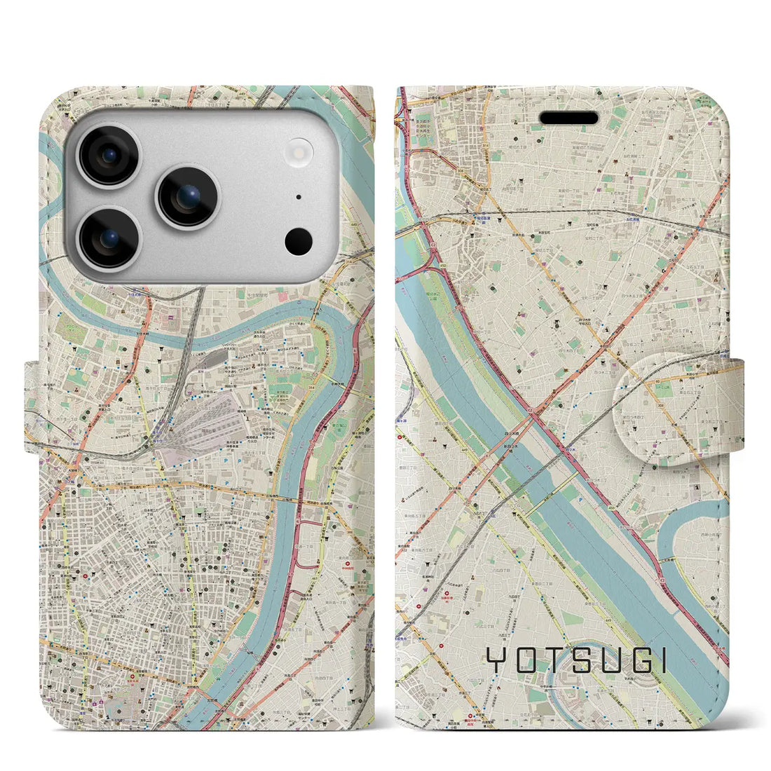 【四ツ木(東京都)】地図柄iPhoneケース(手帳タイプ)モノトーン・iPhone 17 Pro Max 用