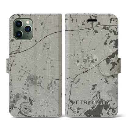 【四街道（千葉県）】地図柄iPhoneケース（手帳タイプ）モノトーン・iPhone 11 Pro 用