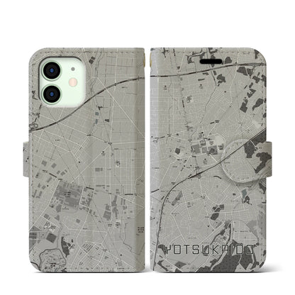 【四街道（千葉県）】地図柄iPhoneケース（手帳タイプ）モノトーン・iPhone 12 mini 用