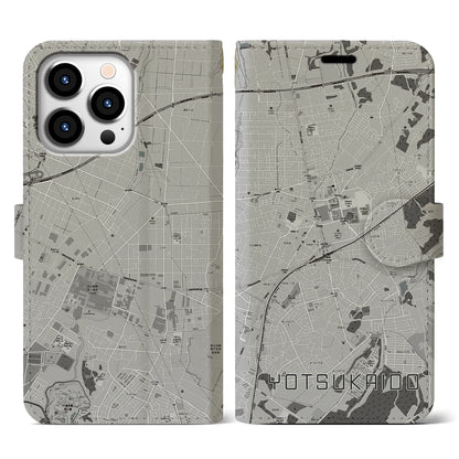 【四街道（千葉県）】地図柄iPhoneケース（手帳タイプ）モノトーン・iPhone 13 Pro 用