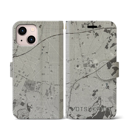 【四街道（千葉県）】地図柄iPhoneケース（手帳タイプ）モノトーン・iPhone 13 mini 用