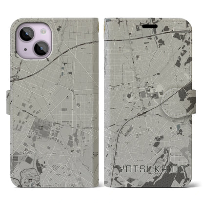 【四街道（千葉県）】地図柄iPhoneケース（手帳タイプ）モノトーン・iPhone 14 用