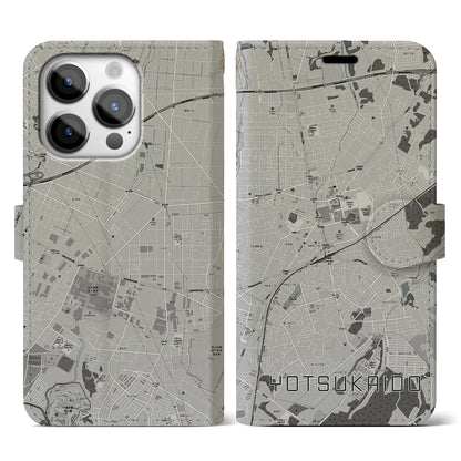 【四街道（千葉県）】地図柄iPhoneケース（手帳タイプ）モノトーン・iPhone 14 Pro 用