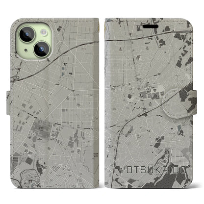 【四街道（千葉県）】地図柄iPhoneケース（手帳タイプ）モノトーン・iPhone 15 用