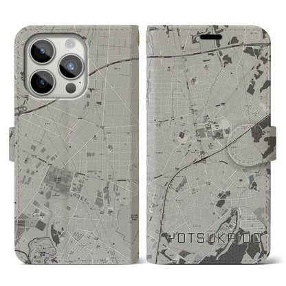 【四街道（千葉県）】地図柄iPhoneケース（手帳タイプ）モノトーン・iPhone 15 Pro 用