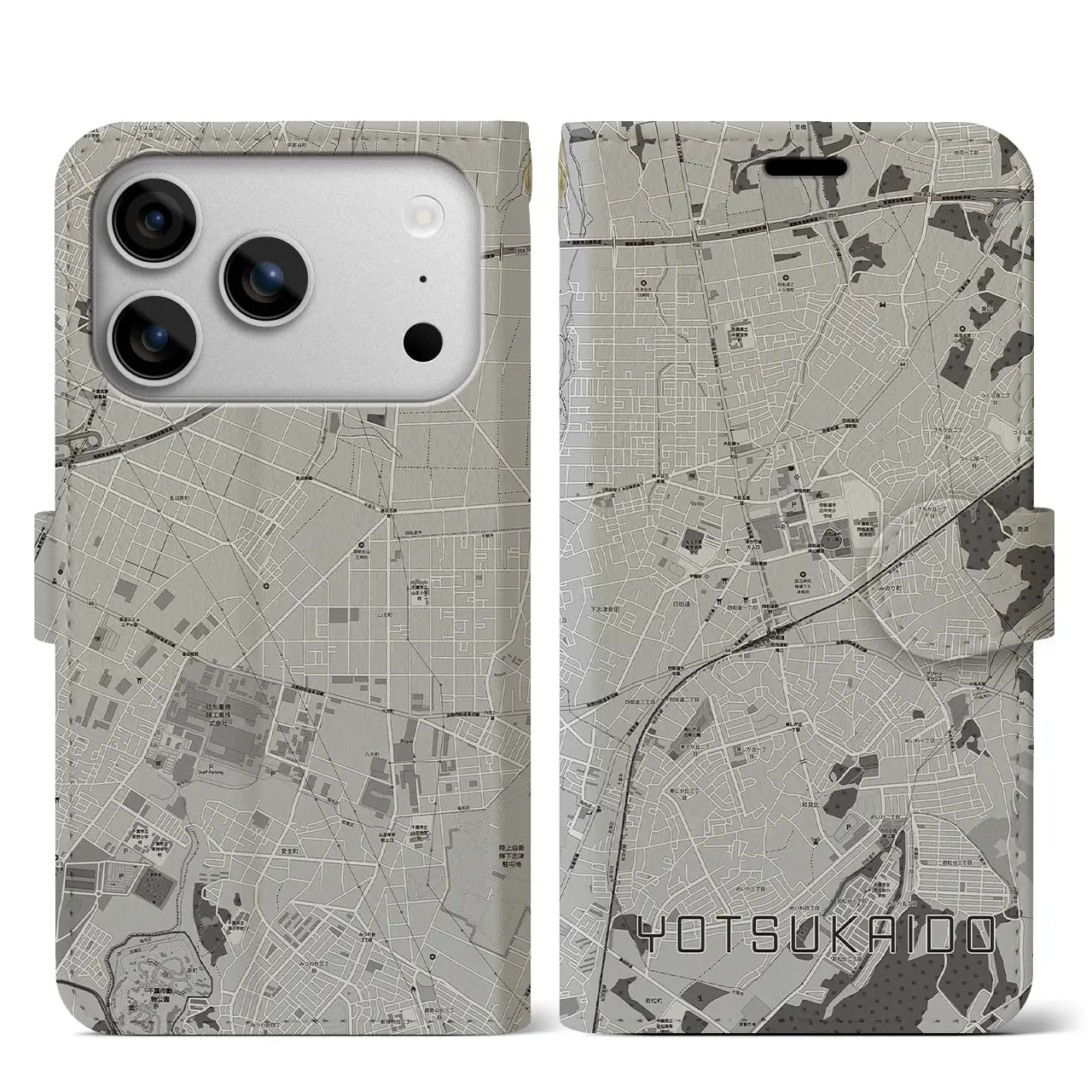 【四街道（千葉県）】地図柄iPhoneケース（手帳タイプ）