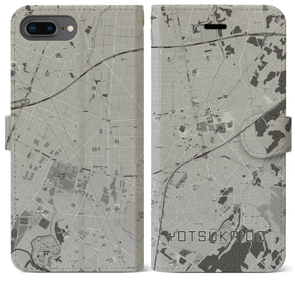 【四街道（千葉県）】地図柄iPhoneケース（手帳タイプ）モノトーン・iPhone 8Plus /7Plus / 6sPlus / 6Plus 用