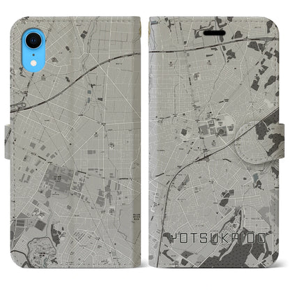 【四街道（千葉県）】地図柄iPhoneケース（手帳タイプ）モノトーン・iPhone XR 用
