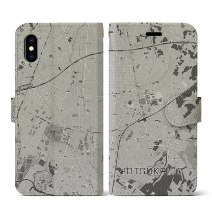 【四街道（千葉県）】地図柄iPhoneケース（手帳タイプ）モノトーン・iPhone XS / X 用