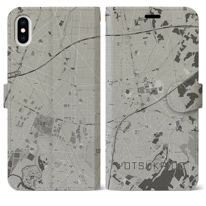 【四街道（千葉県）】地図柄iPhoneケース（手帳タイプ）モノトーン・iPhone XS Max 用