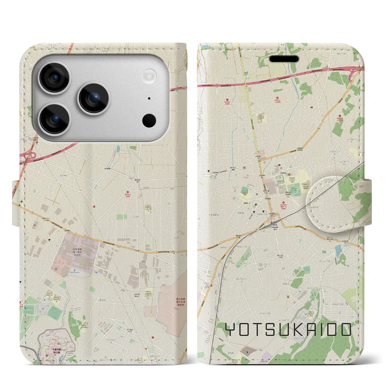 【四街道（千葉県）】地図柄iPhoneケース（手帳タイプ）