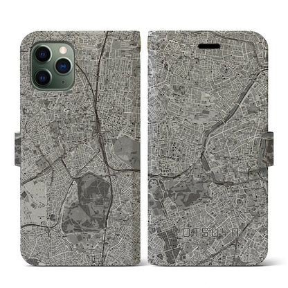 【四ツ谷（東京都）】地図柄iPhoneケース（手帳タイプ）モノトーン・iPhone 11 Pro 用