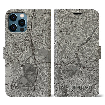 【四ツ谷（東京都）】地図柄iPhoneケース（手帳タイプ）モノトーン・iPhone 12 / 12 Pro 用