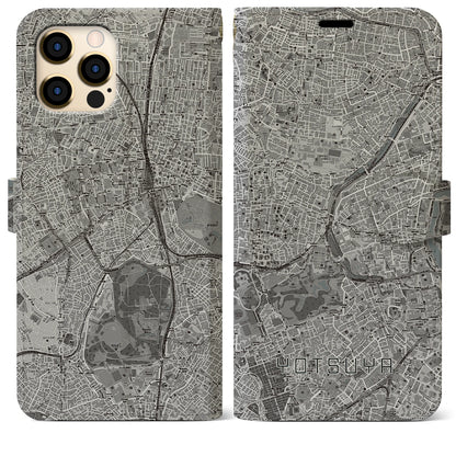 【四ツ谷（東京都）】地図柄iPhoneケース（手帳タイプ）モノトーン・iPhone 12 Pro Max 用