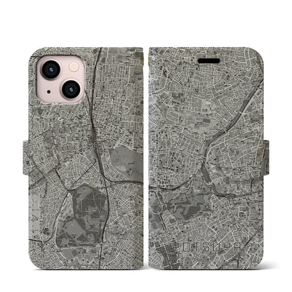 【四ツ谷（東京都）】地図柄iPhoneケース（手帳タイプ）モノトーン・iPhone 13 mini 用