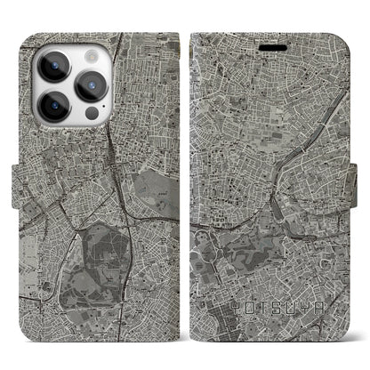 【四ツ谷（東京都）】地図柄iPhoneケース（手帳タイプ）モノトーン・iPhone 14 Pro 用