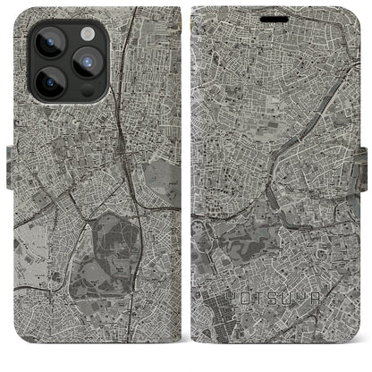 【四ツ谷（東京都）】地図柄iPhoneケース（手帳タイプ）モノトーン・iPhone 15 Pro Max 用