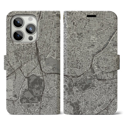 【四ツ谷（東京都）】地図柄iPhoneケース（手帳タイプ）モノトーン・iPhone 15 Pro 用