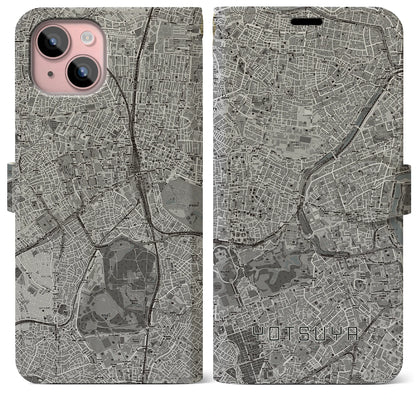 【四ツ谷（東京都）】地図柄iPhoneケース（手帳タイプ）モノトーン・iPhone 15 Plus 用