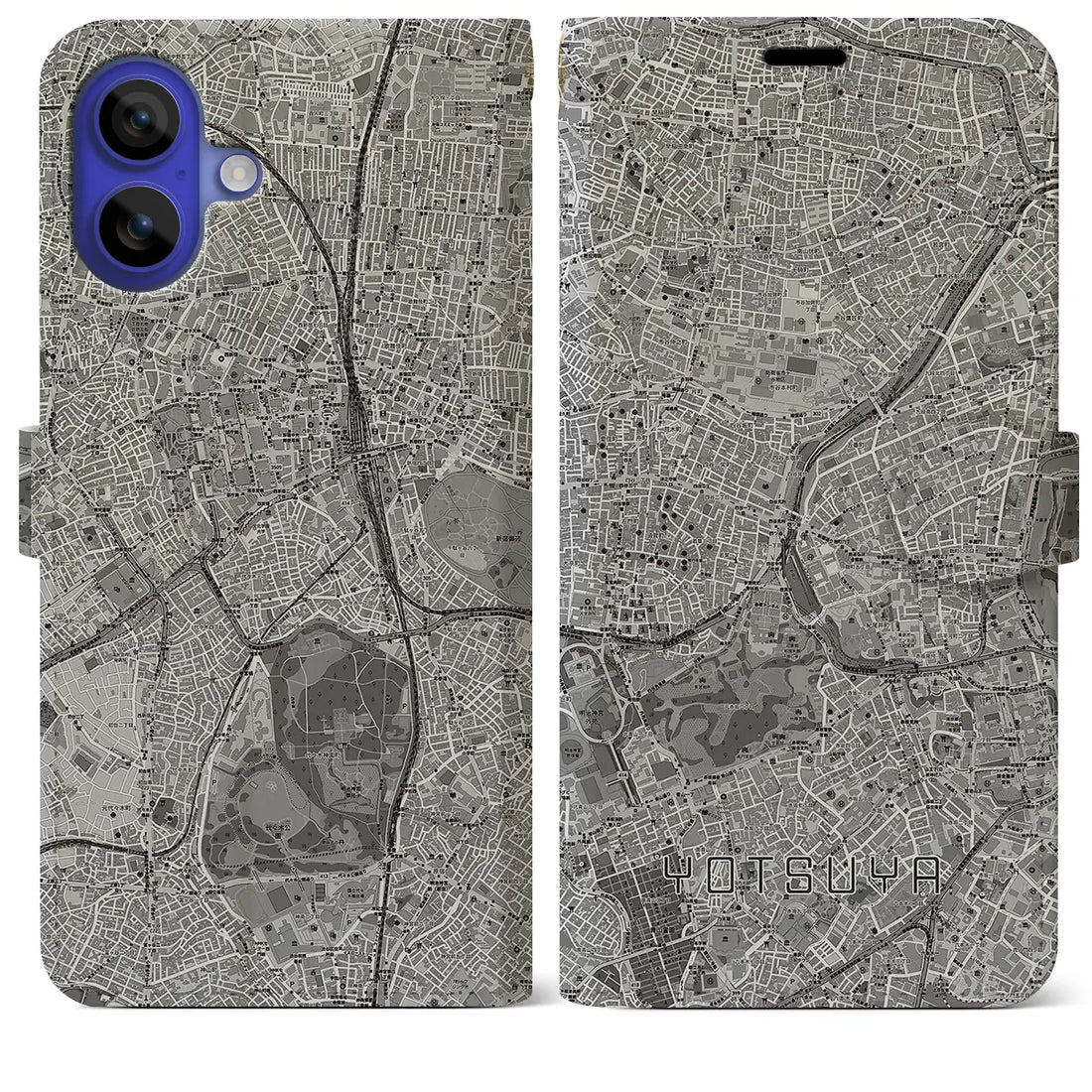 【四ツ谷(東京都)】地図柄iPhoneケース(手帳タイプ)モノトーン・iPhone 16 Pro Max 用