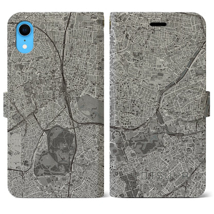 【四ツ谷（東京都）】地図柄iPhoneケース（手帳タイプ）モノトーン・iPhone XR 用
