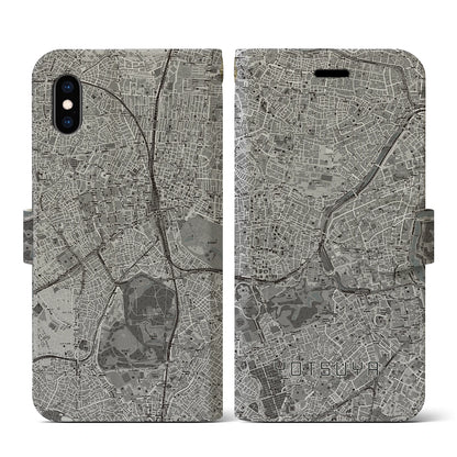 【四ツ谷（東京都）】地図柄iPhoneケース（手帳タイプ）モノトーン・iPhone XS / X 用