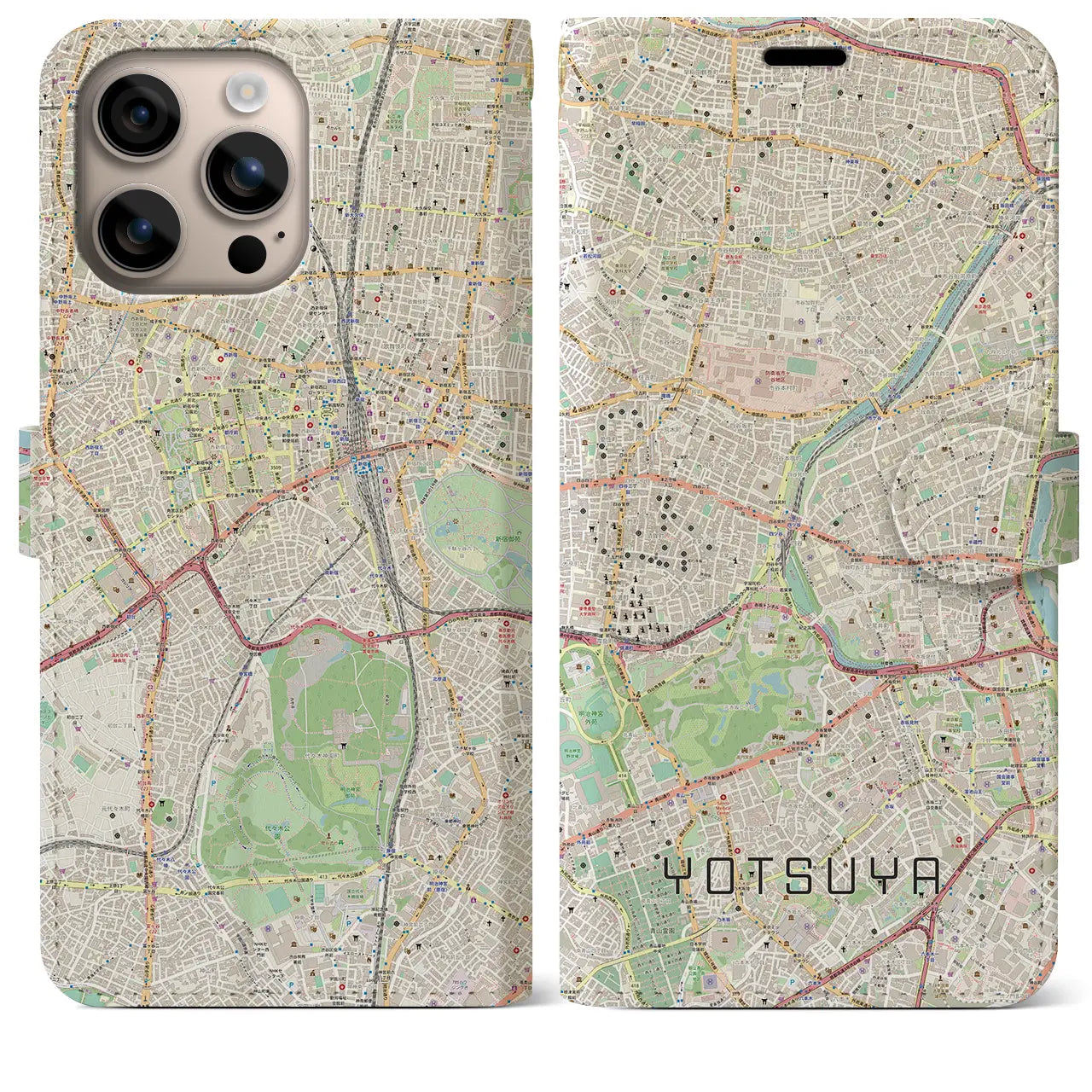 【四ツ谷（東京都）】地図柄iPhoneケース（手帳タイプ）ナチュラル・iPhone 16 Plus 用