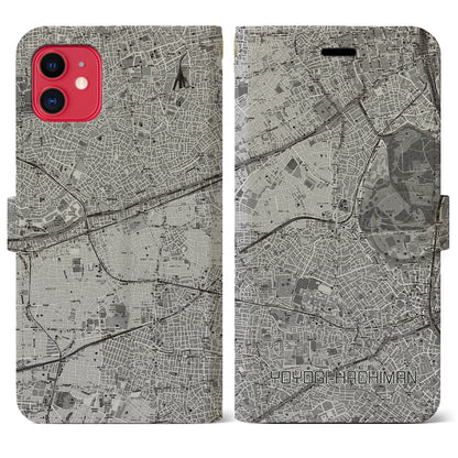 【代々木八幡（東京都）】地図柄iPhoneケース（手帳タイプ）モノトーン・iPhone 11 用