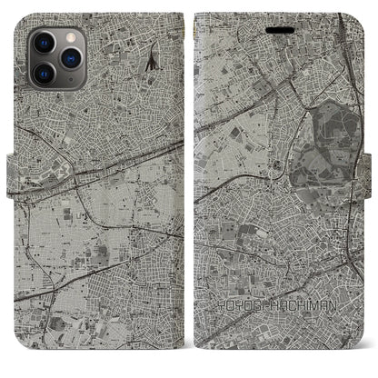 【代々木八幡（東京都）】地図柄iPhoneケース（手帳タイプ）モノトーン・iPhone 11 Pro Max 用