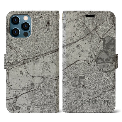 【代々木八幡（東京都）】地図柄iPhoneケース（手帳タイプ）モノトーン・iPhone 12 / 12 Pro 用