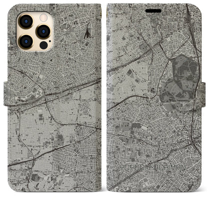 【代々木八幡（東京都）】地図柄iPhoneケース（手帳タイプ）モノトーン・iPhone 12 Pro Max 用