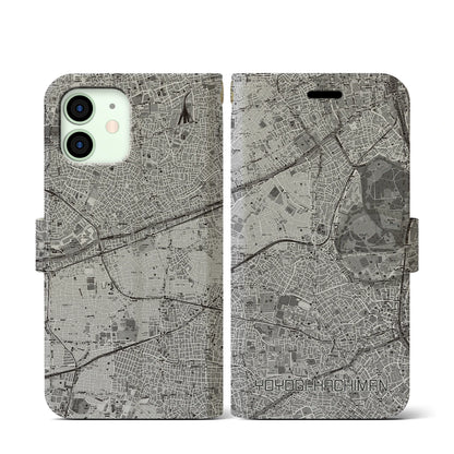 【代々木八幡（東京都）】地図柄iPhoneケース（手帳タイプ）モノトーン・iPhone 12 mini 用