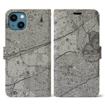 【代々木八幡（東京都）】地図柄iPhoneケース（手帳タイプ）モノトーン・iPhone 13 用
