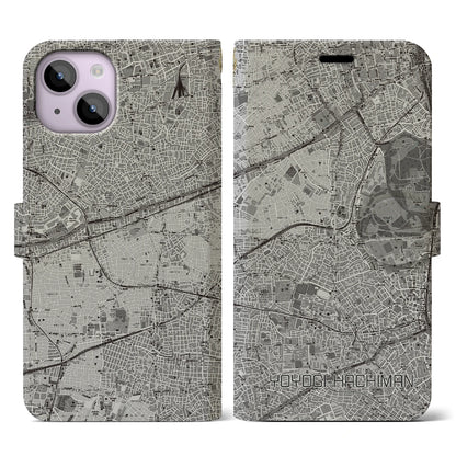 【代々木八幡（東京都）】地図柄iPhoneケース（手帳タイプ）モノトーン・iPhone 14 用