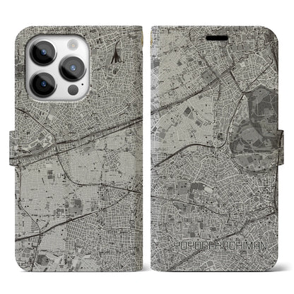 【代々木八幡（東京都）】地図柄iPhoneケース（手帳タイプ）モノトーン・iPhone 14 Pro 用