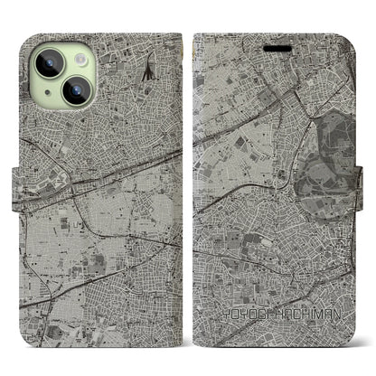 【代々木八幡（東京都）】地図柄iPhoneケース（手帳タイプ）モノトーン・iPhone 15 用
