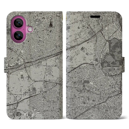【代々木八幡（東京都）】地図柄iPhoneケース（手帳タイプ）モノトーン・iPhone 16 Pro 用