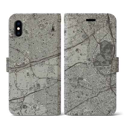 【代々木八幡（東京都）】地図柄iPhoneケース（手帳タイプ）モノトーン・iPhone XS / X 用