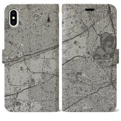 【代々木八幡（東京都）】地図柄iPhoneケース（手帳タイプ）モノトーン・iPhone XS Max 用