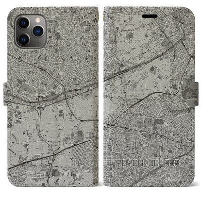 【代々木上原（東京都）】地図柄iPhoneケース（手帳タイプ）モノトーン・iPhone 11 Pro Max 用