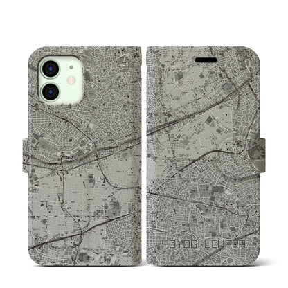 【代々木上原（東京都）】地図柄iPhoneケース（手帳タイプ）モノトーン・iPhone 12 mini 用