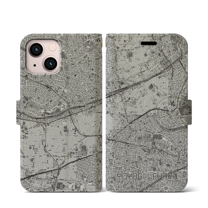 【代々木上原（東京都）】地図柄iPhoneケース（手帳タイプ）モノトーン・iPhone 13 mini 用