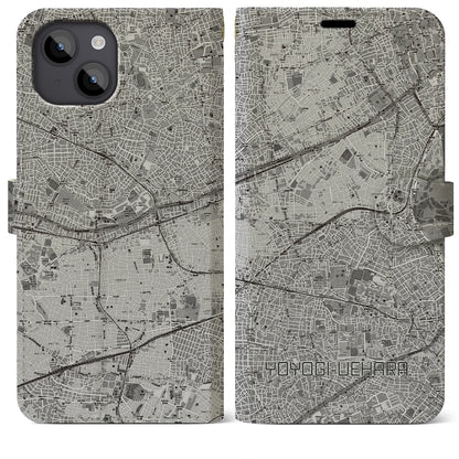 【代々木上原（東京都）】地図柄iPhoneケース（手帳タイプ）モノトーン・iPhone 14 Plus 用